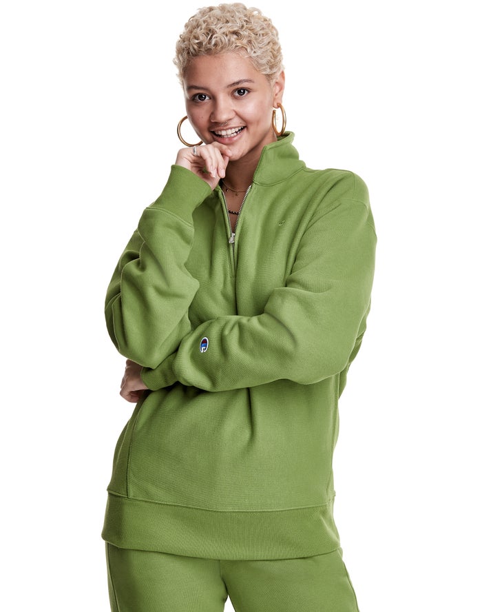 Sudadera Champion Mujer - Oversized Reverse Weave 1/4 Zip Embroidered C Logo ( Verde ) 0817562-MT